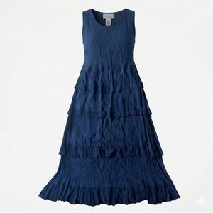 Vintage 90s Jasmine by KVM Navy Blue Crinkle Rayon Tiered Maxi Dress L